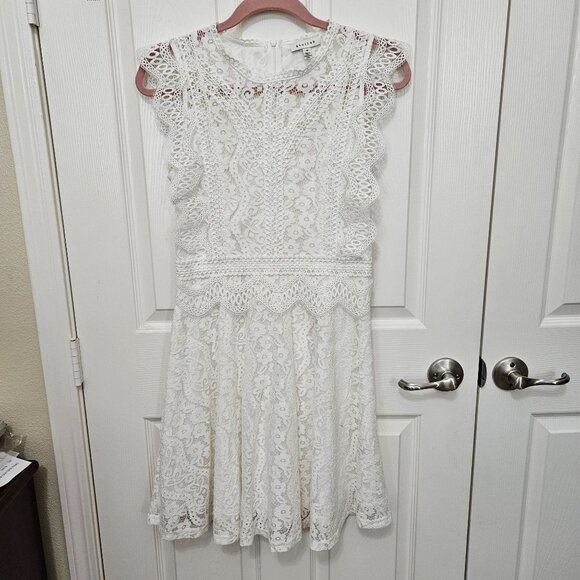 Stellah White Lace Crochet Cap Sleeve Mini Dress Size M - Picture 1 of 6